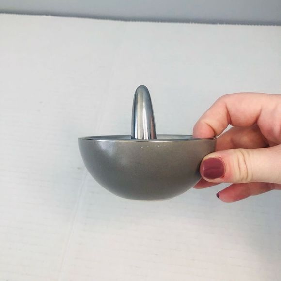 West Emory Ring Holder Ceramic Dish Matte Gray & Metallic Silver 3" x 3.5" - Picture 8 of 9